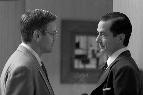 George Clooney as Fred Friendly and David Strathairn as Edward R. Murrow